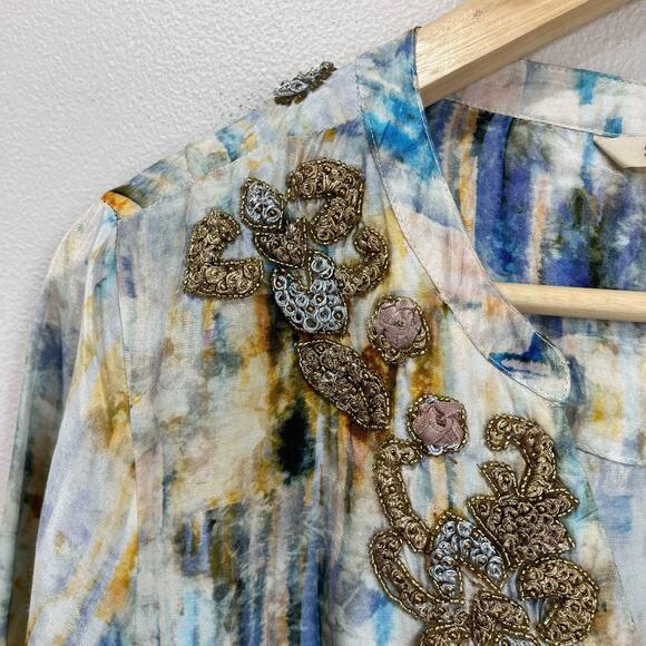 Soft Surroundings Embellished Peasant Top M Boho Floral Tunic Sparkle Beaded - Picture 7 of 10